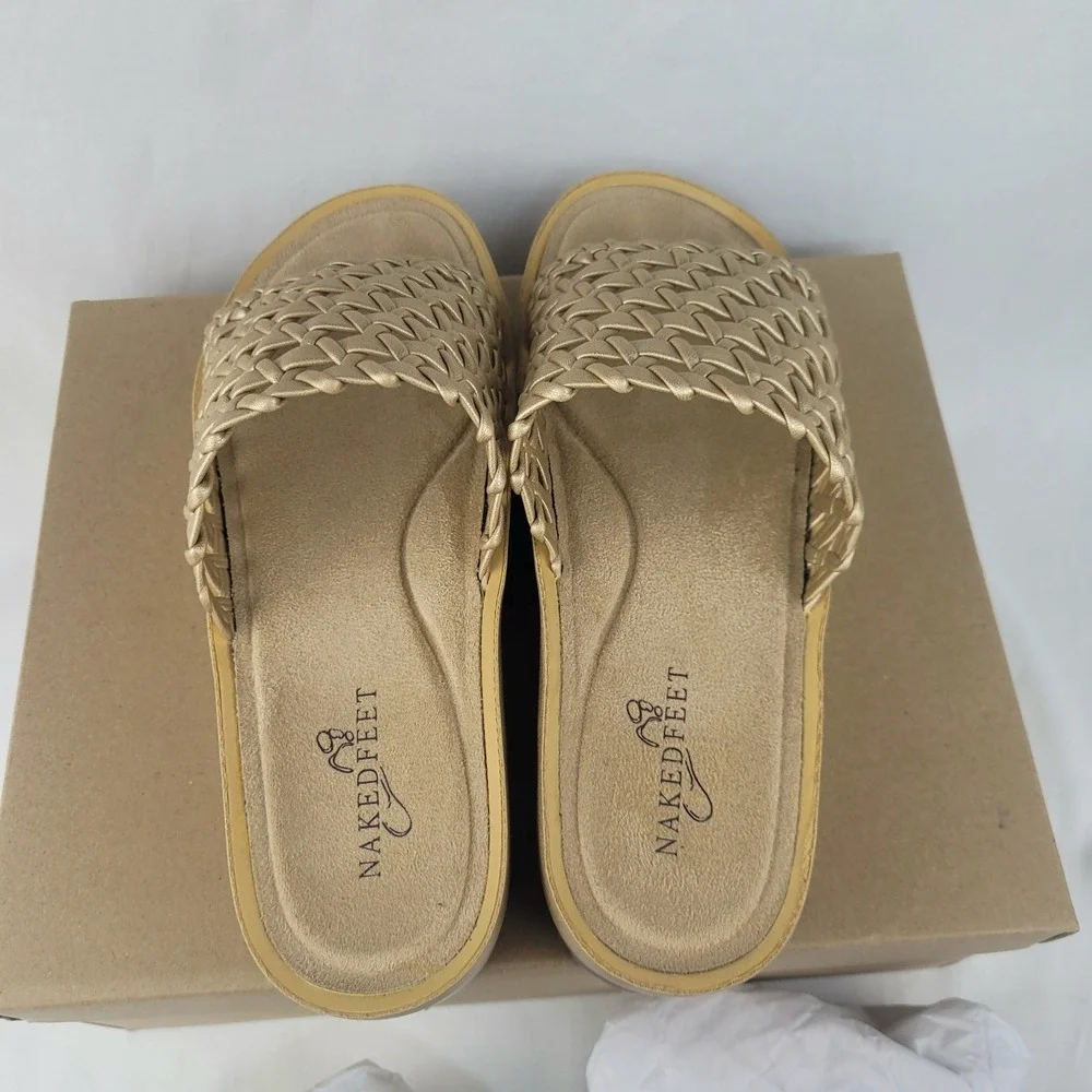 Naked Feet Cyprus Gold Woven Platform Wedge Sandals Womens 8 M080